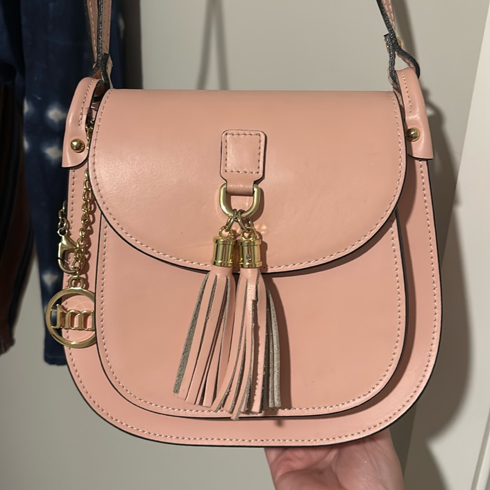 Mia Tomazzi Pink Farsaglia Leather Tassel Crossbody Bag